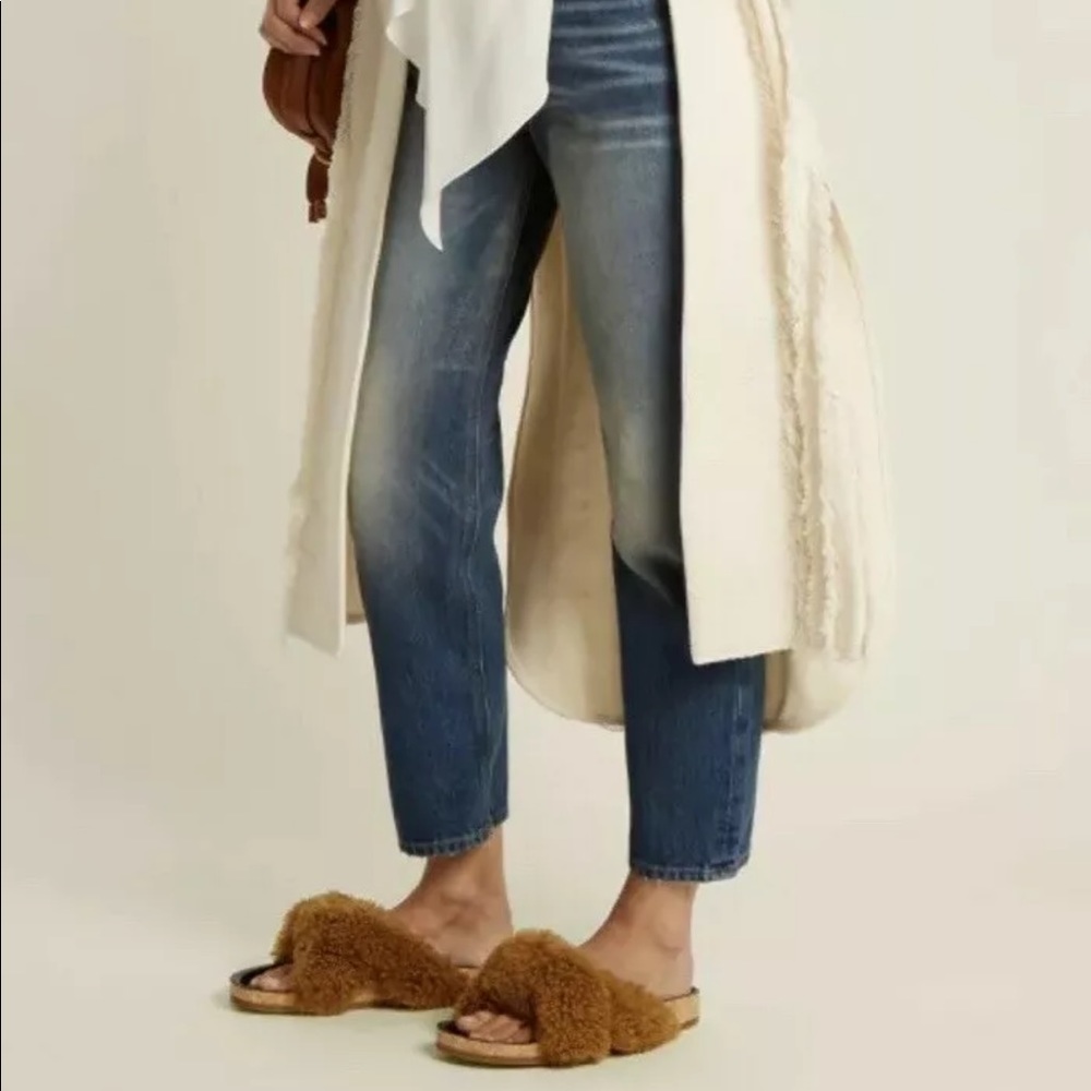 Chloe Kerenn Shearling Fur Cork Brown Clay Sandal